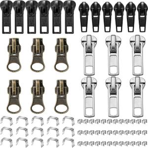 WILLBOND 69 Pcs Zipper Repair Kit #5#7, Zipper Pull Replacements Black Bronze Silver Sliders for Repairing Coats, Jackets, Bags, Backpack, Luggage
