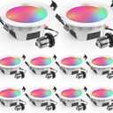 4" Smart Recessed Lighting 10 Pack, Multicolorred, Dimmable, 2700K~6500K, CRI80+, 4 Inch Color Changing Bluetooth Mesh LED Ceiling Light, RGB Canless Retrofit LED Downlight