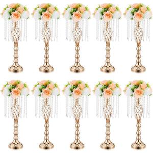 Amylove 10 Pcs Gold Wedding Centerpieces for Tables - 21.7 Inch Tall Metal Flower Stand with Crystal, Geometric Vase for Flower Arrangement Table Decor for Wedding Reception Party Banquet
