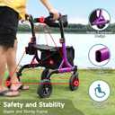 MAXWALK Walkers for Seniors, Rollator Walker with Seat, 8" Rubber Wheels All Terrain Rollator Walker with Backrest, Aluminum Walkers Built-in Cable, Foldable and Adjustable Height for Seniors, Purple