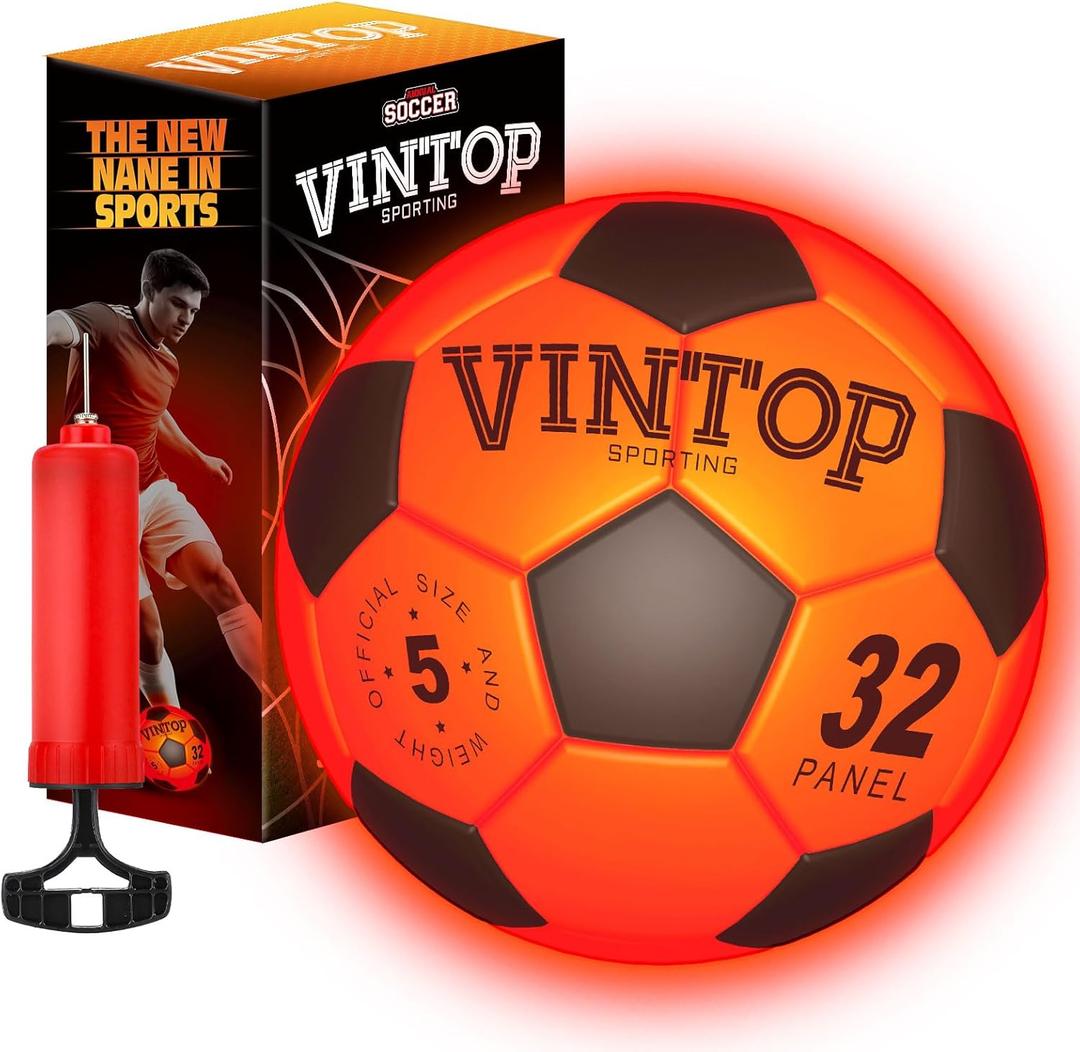 VINTOP Light Up Soccer Ball for Kids Glow in The Dark - No 5 with Pump, Sports and Outdoor Cool LED Light-Up Soccer Stuff, Gift Birthday Ideas for Boy, Girl, Teens