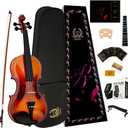 Rhythm Violin Set for Beginners,Acoustic Violins Starter Kit Package for Student,Beginners Fiddle with Hard Case, Rosin, Shoulder Rest, Bow, and Extra Strings (NATURAL, Full)