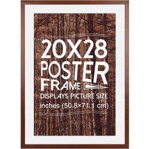 20x28 Poster Frame, Solid Wood 20x28 Frame with Mat for 16x24 Photo, Large Picture Frame 20x28-Horizontal and Vertical Wall Hanging for Home, Exhibition, Caffe(Brown)