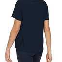 THE GYM PEOPLE Women's Short Sleeve Workout Shirts Breathable Yoga T-Shirts with Side Slits Athletic Tee Tops Dark Blue, Size Large