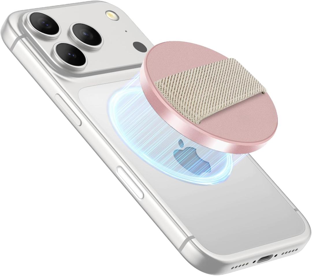 SURITCH for MagSafe Phone Grip, Magnetic Phone Loop, Detachable Magnet Cell Phone Finger Strap for iPhone 17 16 15 14 13 12 Series & MagSafe Cases, Rosegold