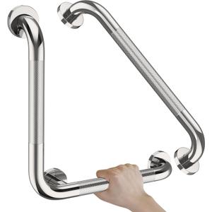 16 Inch Angled Bathroom Grab Bars with 20 Inch Straight Munzong Brushed Nickel Toilet Handicap Grab Rail for Showers,Anti Slip Stainless Steel Knurled Safety Handle Support Elderly Injury Senior