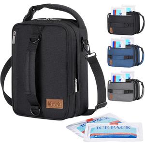 Lifewit Expandable Lunch Box for Men, Insulated Lunch Bag, Portable Cooler Bag with Shoulder Straps and 2 Ice Packs for Men Women Adult for Work College Travel, 6.5L 12 Cans Black (Back)