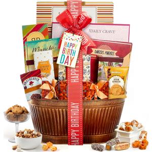 Broadway Basketeers Birthday Gift Basket Gourmet Snacks & Sweet Treat Box with Cookies, Candy & more - Food Gift Basket for Women, Men & Families - Happy Birthday Surprise Box, Kosher, No BB date