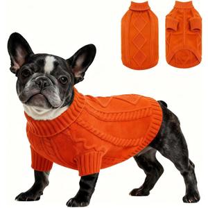 Christmas Dog Pullover Sweater, Cold Weather Cable Knitwear, Classic Turtleneck Thick Warm Clothes for Chihuahua, Bulldog, Dachshund, Pug, Yorkie (Orange Red, Medium)