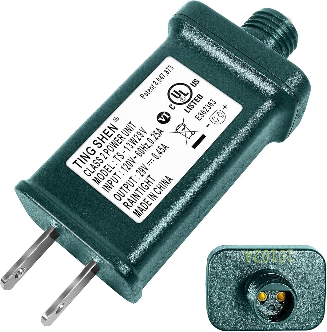 29V LED Power Supply, Christmas Tree Plug Adapter, IP44 Waterproof Class 2 Power Supply for Christmas String Light Inflatable Decorations (TS-13W29V)