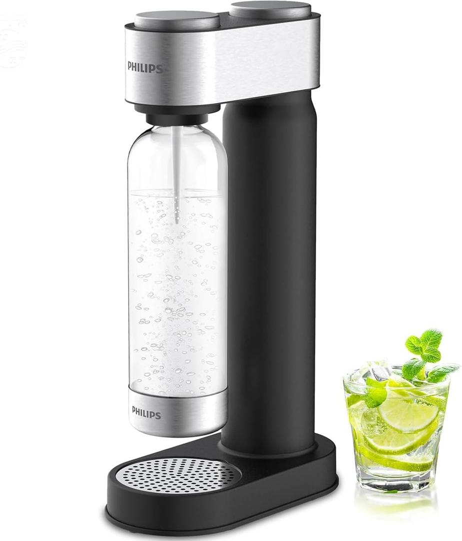 Philips Soda Streaming Machine, Stainless Sparkling Water Maker Easy Install with Quick Twist 1L PET Carbonating Bottle, Soda Maker Compatible with 60L CO2 Carbonator (NOT Included), ADD4902BKOQ/37