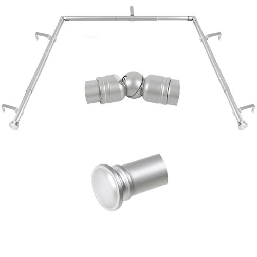TONIAL Bay Window Curtain Rods, 32 to 86 Inch Center Rod for Windows, 20 to 84 Inch Side Rods for Window 3/4 Inch Decoratice Drapery Rods with Small Cap End, Silver