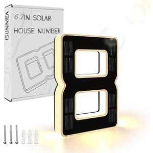 ISUNMEA 6.7 Inch Solar Lighted House Numbers for Outside, Light Up Waterproof LED Address Signs for Houses, Backlit Illuminated Exterior Modern House Numbers Light (8-Black, 6.75IN)