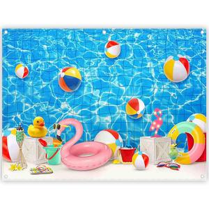 8x6ft Summer Swimming Pool Photography Backdrop Water Banner | Blue Splash Waves Tropical Beach Ocean Ball Background, Kids Adults Party Decorations, Holiday Photo Booth, Polyester Fabric