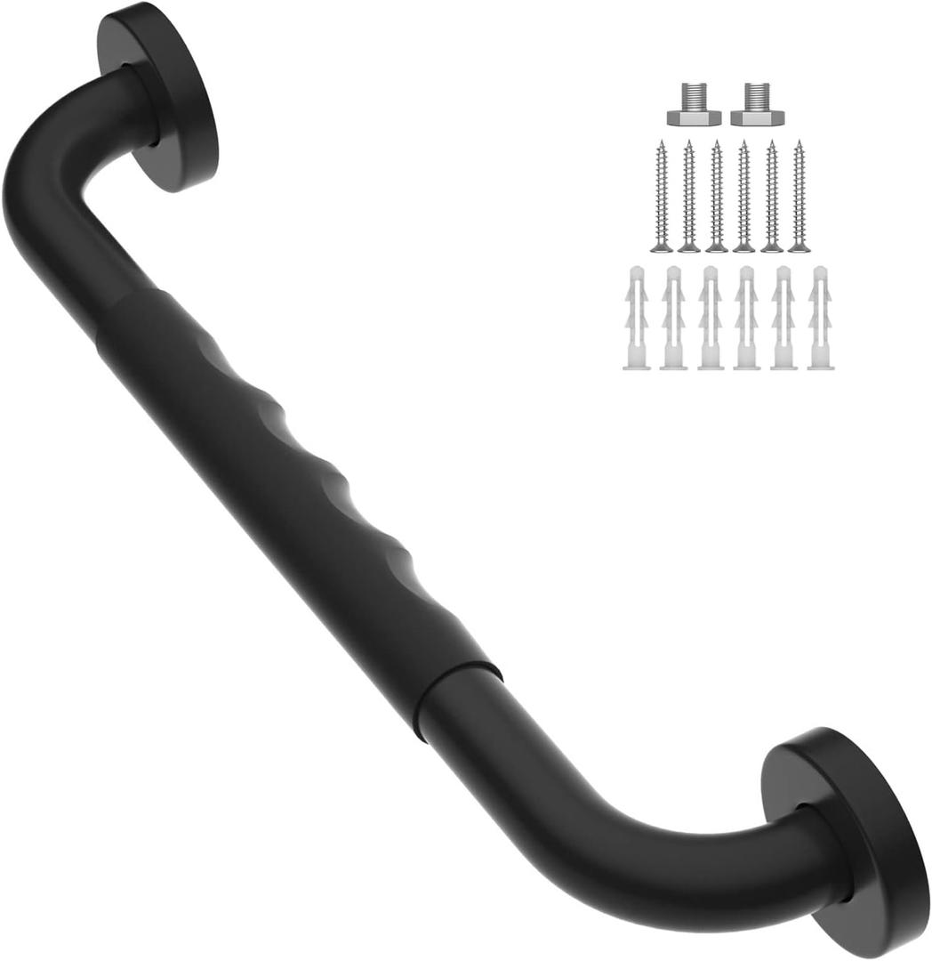 AntiSlip Black Grab Bars 16 Inch w/Rubber Grip, iMomwee Stainless Steel Bathroom Wall Mount Oil Rubbed Black Grab Bar Handle, Safety Balance Handrail, Handicap Elderly Senior Assist Shower Handle