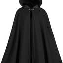 Women's Hooded Velvet Cloak, Renaissance Medieval Buckle Cape,Halloween Costume Cloak, One Size(Black)