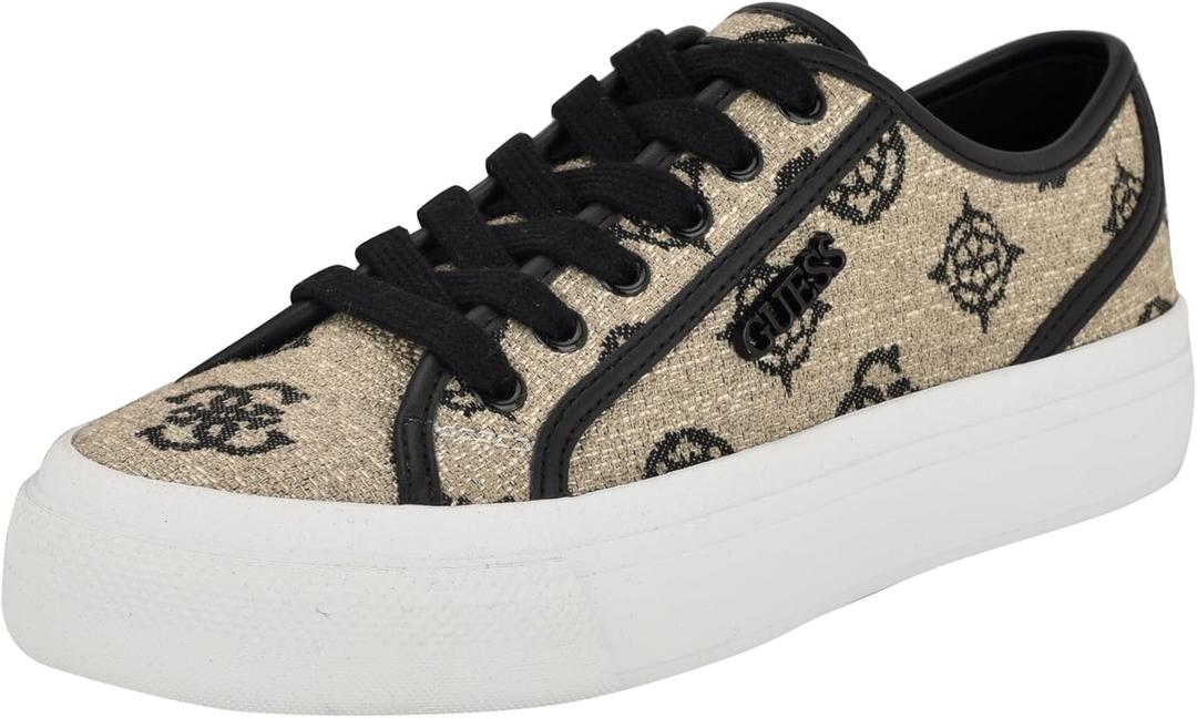 GUESS Women's Jelexa Sneaker (6.5, Light Natural/Black Logo 111)