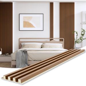 WPC Slat Wall Paneling, Modern Accent 3D Wall Panels, 8-Piece 94.5" x 6.3" TV Wall Panel, Bedroom, Living Room, Walnut