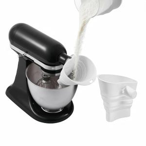 2 x Foldable Silicone Flour Funnel for Stand Mixers, No-Mess & Anti-Splash Kitchen Gadget, Dishwasher-Safe Baking Accessories Fits 4.5-5Qt (KSM150) Best Kitchen Aid Mixer Attachments (White)