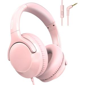MIDOLA Wired Headphones Over-Ear Hi-Fi Sound with Microphone Adjustable Foldable, 1.5M Cord & 3.5mm Jack, Lightweight Headset for Kids Adults PC iPad Laptop Pink