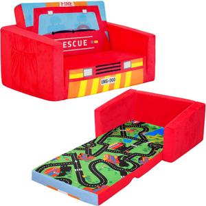 MallBest Kids Sofas Children's Sofa Bed Baby's Upholstered Couch Sleepover Chair Flipout Open Recliner(Red/Fire Truck) (Ages 1-3)
