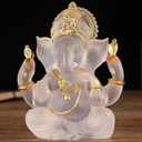 Yahu Lando Indian God Lord Ganesha Statue, White Lmitation Glass Hindu Elephant Statue Ganpati Idol Buddha Sculptures, Hindu Gift, Home Temple Mandir Meditation Yoga Room Decor 5.5"