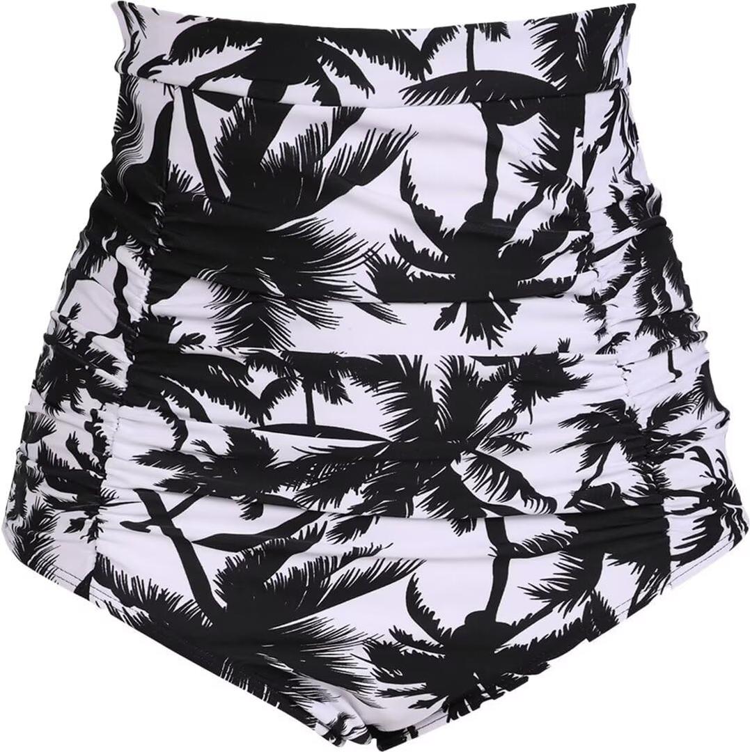 COCOPEAR Women's Ruched High Waisted Bikini Bottom Retro Vintage Swim Short Tankinis 3XL