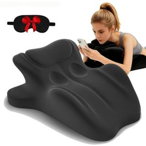 Ergonomic Memory Foam Wedge Pillow, 27 Angled Back and Neck Support Cushion, Bed Rest Pillow for Reading, Sitting, Watching TV and Home Comfort (Black)