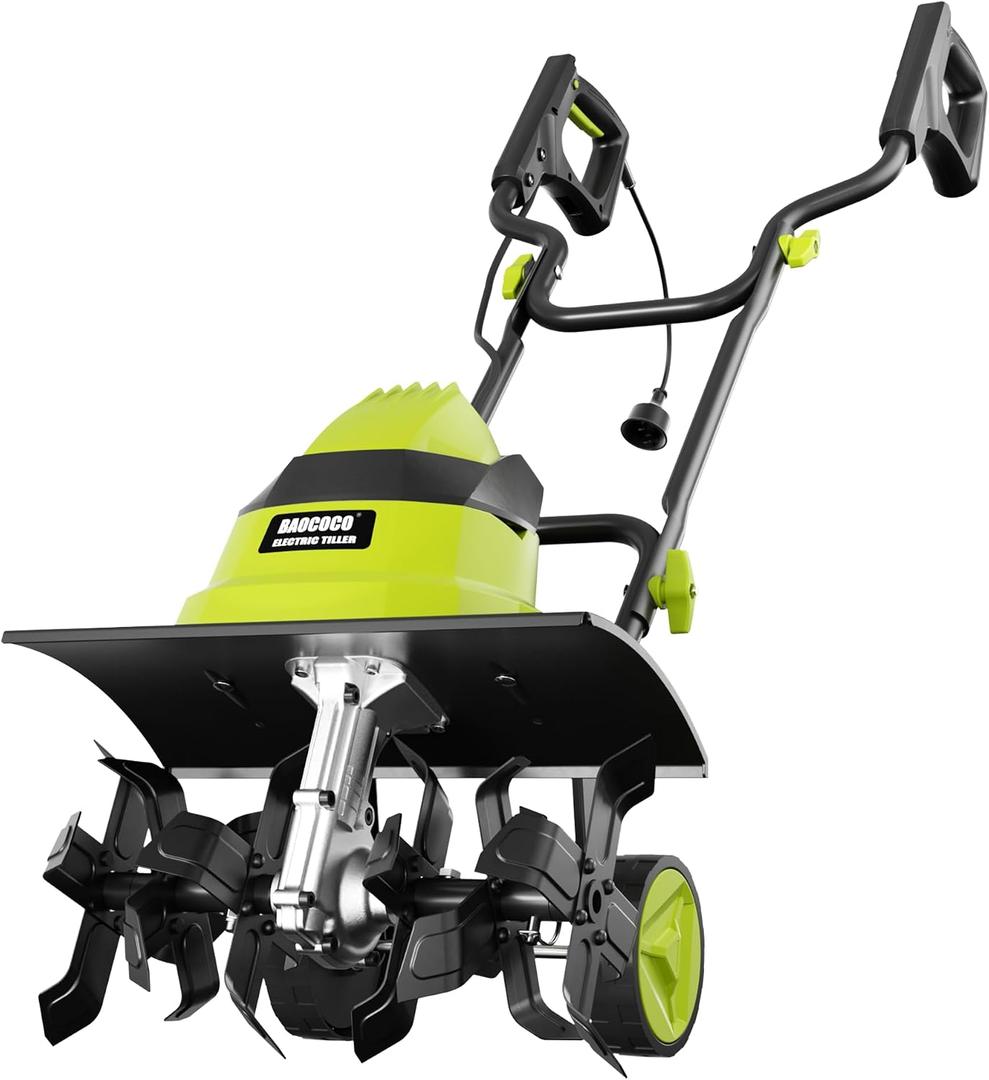 13.5A Electric Tiller, 18" W x 9" D, 24 Steel Tines, Heavy-Duty