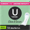 U by Kotex Ultra Thin Pads, Clean & Secure, Heavy Absorbency, 56 Count 