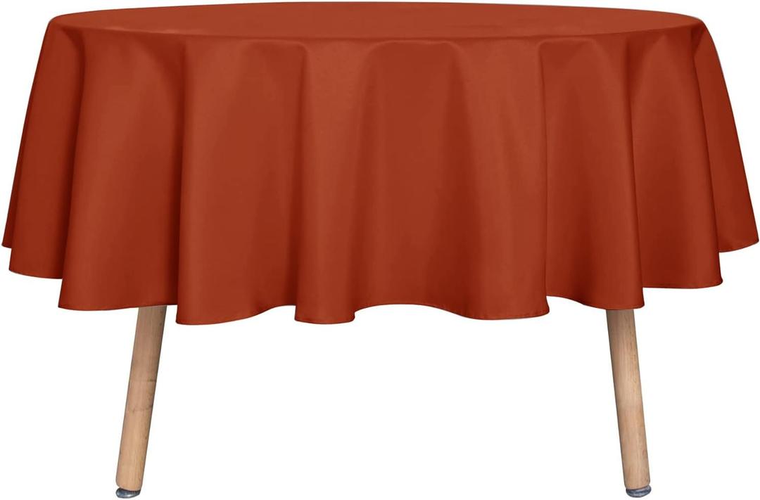 sancua Thanksging Round Tablecloth 70 Inch(Fits 20-58 Inch Tables) Burnt Orange - Water Resistant Spill Proof Washable Polyester Fall Table Cloth Decorative Fabric Table Cover for Dining Parties, Rust