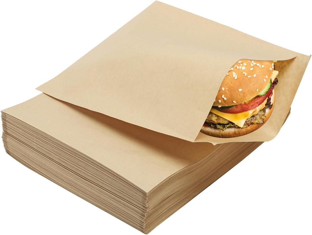 200 Pcs Paper Sandwich Bags 7.9 x 8.6 Inch Greaseproof Wax-lined Brown Lunch Bag Bakery Bags for Cookies Sandwich Snacks Popcorn Doughnut