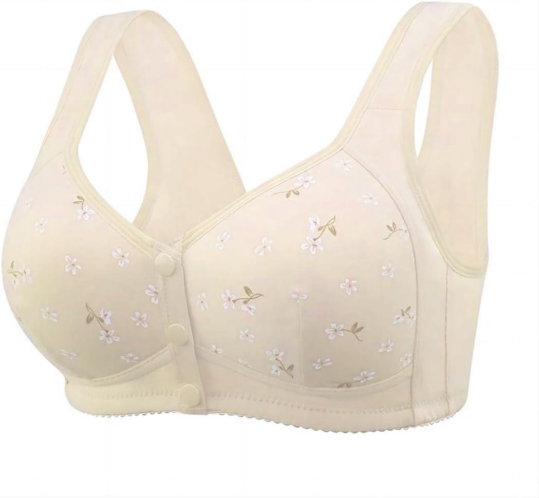 Daisy Bras for Older Women No Underwire Front Closure Comfort Senior Wireless Snap Closing Bra Skin, 44B