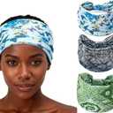 XEF Headbands for Women Bohemian Wide Floral Thick Hair Band No Slip Gym Elastic Twist Knot Athletic Headband Sweatbands Fashion Hair Accessories for Teen Girls (Fblack&Byellow&Brown)