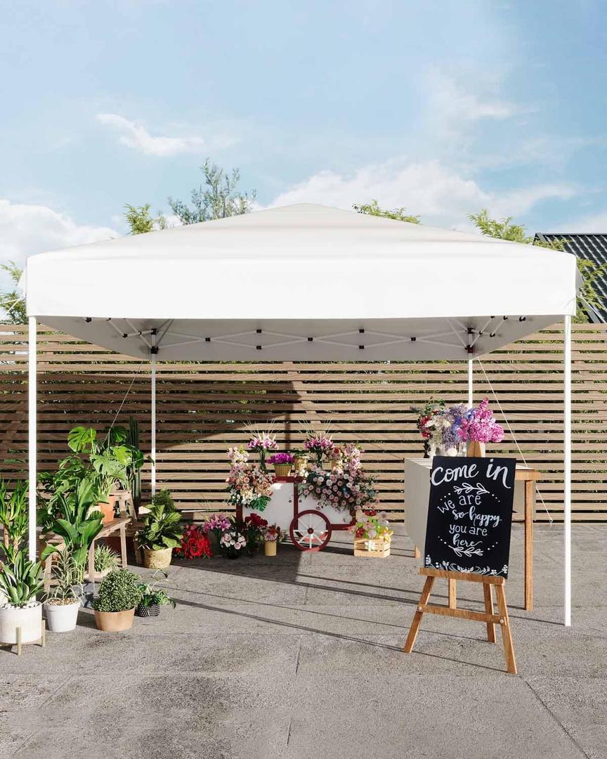 Garveelife 10x10 Pop Up Canopy Tent, Outdoor Canopy Tent with 3 Adjustable Height, Easy Set Up Canopy with 4 Sandbags & Carrying Bag for Camping, Parties, Outdoor Events - White(Old Version)
