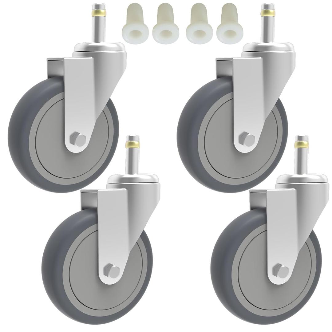 RILIDRI 5-Inch Swivel Caster Wheels, 7/16-Inch Stem Diameter Rubber Wheel, Heavy Duty TPR Thermoplastic Rubber Replacement Wheels, 225-lb per Wheel- 4 Pack