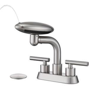 Bathroom Sink Faucet 3 Hole Brushed Nickel 4 Inch Centerset4 Modes Waterfall Bathroom Faucet 2 Handle with 360 Swivel Spout & Pop Up Drain