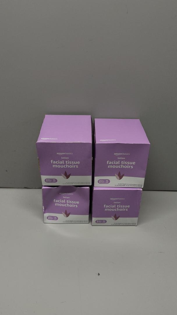 Amazon Basics 2-Ply Ultra Facial Tissue with Lotion, 75 Count,4 pcs
