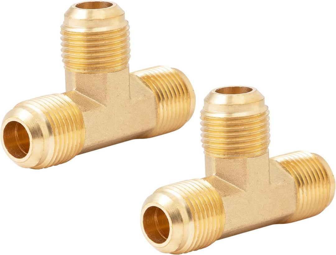 SUNGATOR 3/8 Inch Flare Propane Tee Fittings, Brass 3/8" Male Flare Barstock Tube Fittings, 3/8'' Propane Tee Tube Fittings for Gas Line, Dryer, BBO, Gas Burner (2 Pcs)