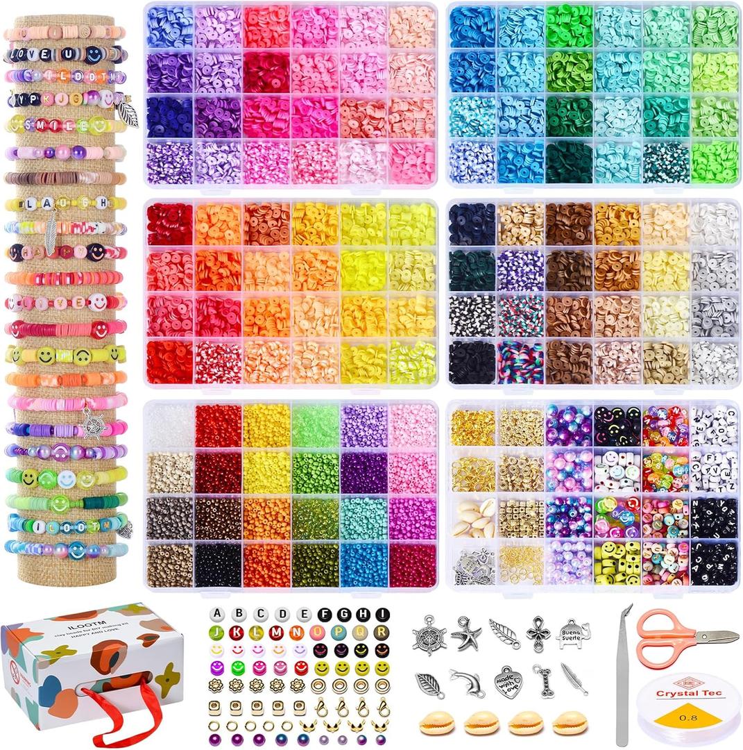 Ilootm Friendship Bracelet Kit, 16800pcs, 96 Colors Polymer Clay Beads & 24 Colors Glass Seed Beads, 400 Letters BeadsBracelet Making Kit for DIY Jewelry Making&Friendship Bracelet Making