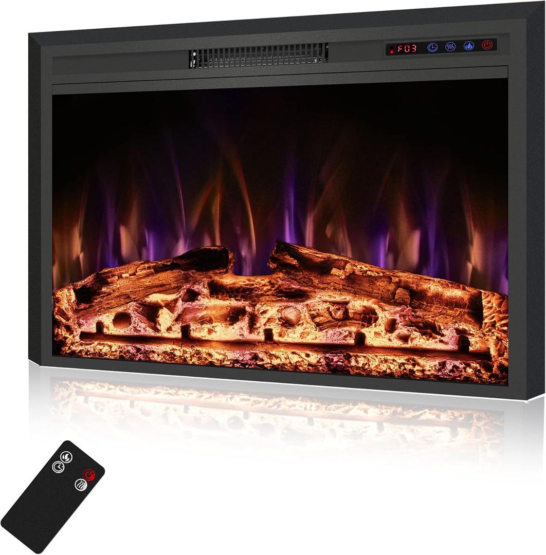 36" Width Electric Fireplace Inserts with Adjustable Flame Colors, Fireplace Heater with Touch Screen & Remote Control, Recessed in Wall, 750/1500W, Timer