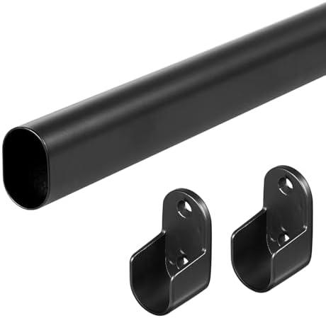 Oval Closet Rod for Hanging Clothes Adjustable Closet Rods 18 to 63 Inch Heavy Duty Black Poles Bar Closet Rod Expandable for Wardrobes Laundry RV