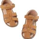 Wulubaba Toddler Boy Sandals Closed Toe Hook Loop Baby Boy Shoes | Adjustable Extended Strap, Lightweight Closed Toe, Toddler Sandal Fit, Daily Walking (Brown)
