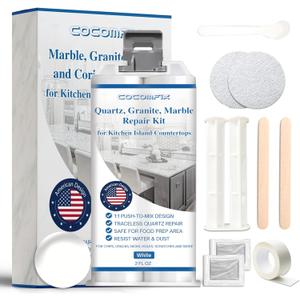 Quartz Countertop Repair Kit(White), Quick-Drying Quartz Chip Repair Kit for Edge Chips, Cracks, Scratches and Holes on Quartz, Marble, Granite, Porcelain and Other Stone Surfaces (No. 01 White)