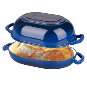 VORRINGARD Enameled Cast Iron Sourdough Bread Oven, Dutch Oven, Loaf Cast Iron Bread Pan for Homemade Bread Baking, Meatloaf Pan with Lid, 7QT, Blue