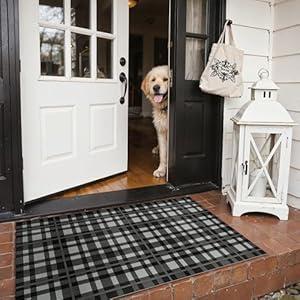 GENIMO Checkered Rug 27.5x44 inches Black and White Fine Plaid Outdoor Rug Buffalo Plaid Rugs Mat Fall Doormats Washable Rug for Front Porch Decor Indoor Entrance Patio Balcony Entryway