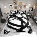 Black and White Abstarct Queen Comforter Set for Adult Women Men,Geometry Geometric Striped Bedding Set for Minimalists,Graffiti Aesthetic Lines Quilt,Contemporary Boho Modern Art Duvet Insert