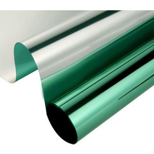 Reflective Window Film Cling Mirror One Way Privacy Window Tint Heat Control Anti UV Solar Film for Home Office Glass See Out Not in, 35.4 Inch x 10 Feet, Green Silver (35.4Inch x 10Feet)