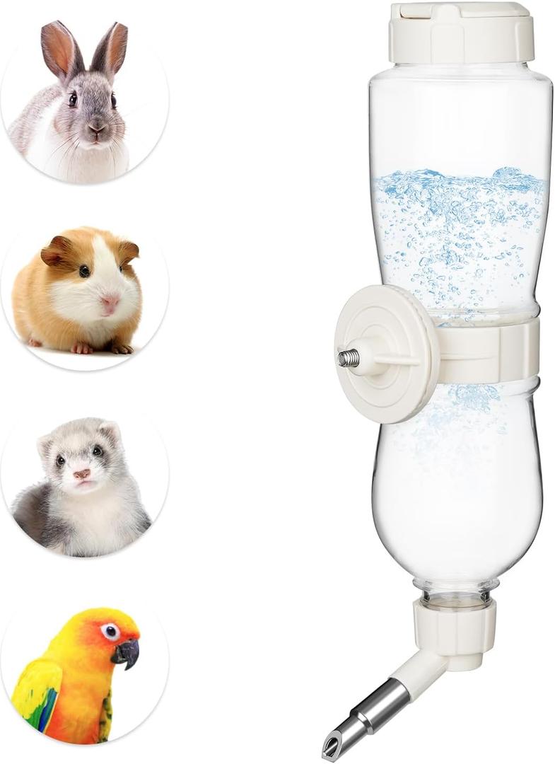 VANNON 17oz Small Animal Water Dispenser for Crate, Parrots Water Bottle for Cage, Chewproof Pet Water Bottle for Rabbits, Guinea Pigs, Ferrets, Chinchillas and Other Small Rodents, Top Fill, White