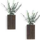 Dahey 2 Pack Wood Wall Planter Vase with Artificial Eucalyptus Farmhouse Wall Hanging Decor Pocket Planter for Indoor Fake Plants Greenery, Living Room Bedroom Kitchen Home Office Decoration (Medium, Brown)